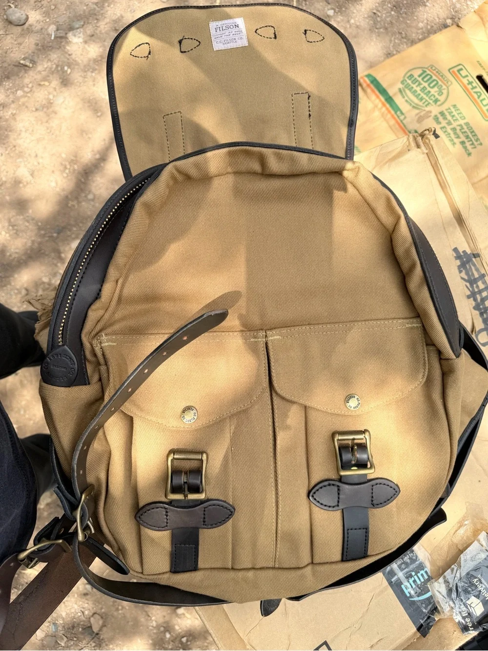 Filson Rugged Twill Rucksack Backpack Tan Leather NWT